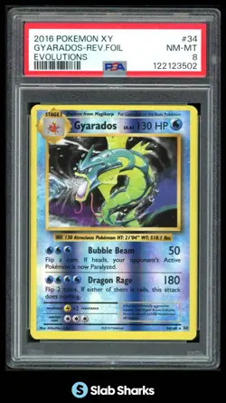 2016 POKEMON XY EVOLUTIONS #34/108 GYARADOS REVERSE HOLO PSA 8 - Image 1