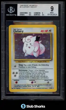 1999 POKEMON SET UNLIMITED #5/102 CLEFAIRY RARE HOLO BGS 9 - Image 1