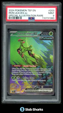 2024 POKEMON TEF EN #203/162 IRON LEAVES EX SPECIAL ILLUSTRATION RARE PSA 9 - Image 1