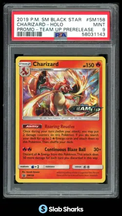 2019 POKEMON BLACK STAR PROMOS #SM158 CHARIZARD HOLO TEAM UP PRERELEASE PSA 9 - Image 1