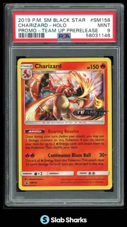 2019 POKEMON BLACK STAR PROMOS #SM158 CHARIZARD HOLO TEAM UP PRERELEASE PSA 9 - Image 1