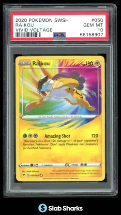 2020 POKEMON SWORD & SHIELD VIVID VOLTAGE #050/185 RAIKOU PSA 10 - Image 1