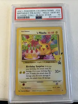 PSA 10 2021 Pokemon Celebrations Birthday Pikachu Holo Classic-Coll Black Star - Image 1