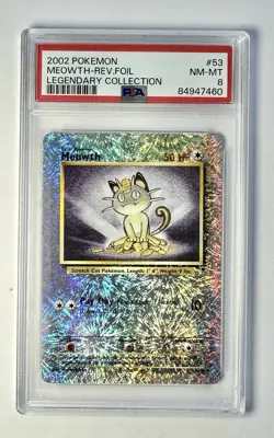 2002 Pokemon Legendary Collection Reverse Foil #53/110 Meowth PSA 8 NEAR-MINT MT - Image 1