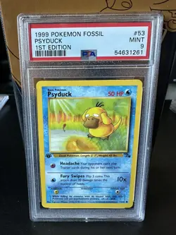 Pokemon TCG 1999 1st Edition Psyduck Fossil PSA 9 Mint 53/62 - Image 1
