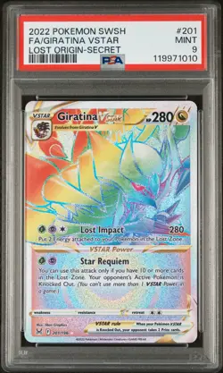 GIRATINA VSTAR #201 RAINBOW SECRET RARE FULL ART 2022 POKEMON LOST ORIGIN PSA 9 - Image 1