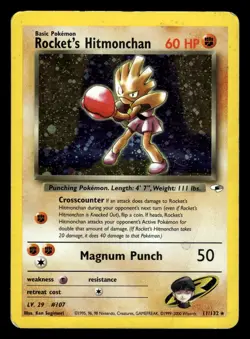 Rocket's Hitmonchan 11/132 Holo Rare Gym Heroes Pokemon Card - Image 1