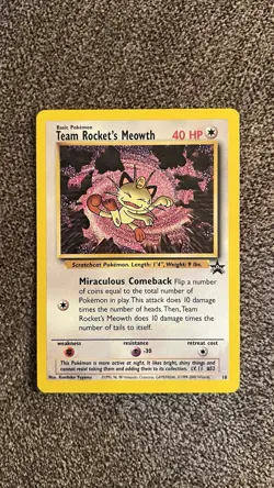 Team Rocket's Meowth #18 Black Star Wotc Promo Pokemon Card TCG - MP/LP - Image 1