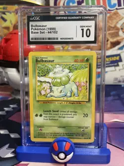 Pokemon 1999 Base Set Bulbasaur 44/102 Card CGC 10 - Image 1