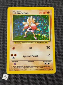 Hitmonchan 7/102 - Base Set Unlimited Holo Rare WOTC Pokemon TCG MP - Image 1