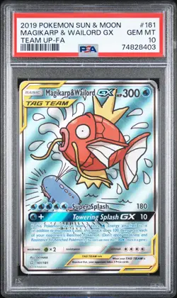 2019 POKEMON SUN & MOON TEAM UP #161 FULL ART/MAGIKARP & WAILORD GX PSA 10 - Image 1