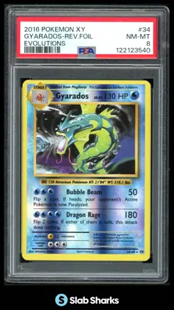 2016 POKEMON XY EVOLUTIONS #34/108 GYARADOS REVERSE HOLO PSA 8 - Image 1