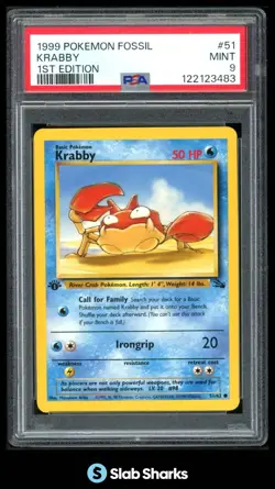 1999 POKEMON FOSSIL 1ST EDITION #51/62 KRABBY PSA 9 - Image 1