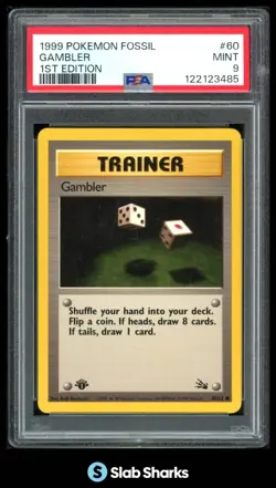 1999 POKEMON FOSSIL 1ST EDITION #60/62 GAMBLER PSA 9 - Image 1