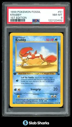 1999 POKEMON FOSSIL 1ST EDITION #51/62 KRABBY PSA 8 - Image 1