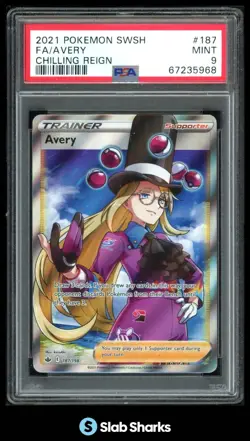 2021 POKEMON SWORD & SHIELD CHILLING REIGN #187/198 AVERY FULL ART PSA 9 - Image 1