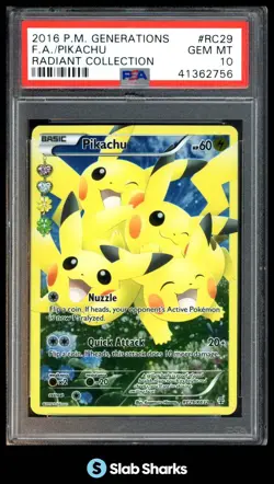 2016 POKEMON GENERATIONS #RC29/RC32 PIKACHU FULL ART RADIANT COLLECTION PSA 10 - Image 1