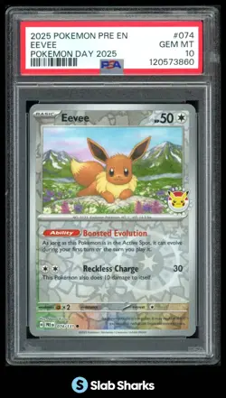 2025 POKEMON SV PRISMATIC EVOLUTIONS #074/131 EEVEE POKEMON DAY 2025 PSA 10 - Image 1