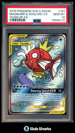 2019 POKEMON SM TEAM UP #161/181 MAGIKARP WAILORD GX TAG TEAM FULL ART PSA 10 - Image 1