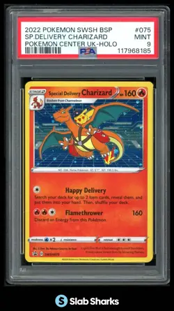 2022 POKEMON SWSH075 BSP SPECIAL DELIVERY CHARIZARD HOLO POKEMON CENTER UK PSA 9 - Image 1