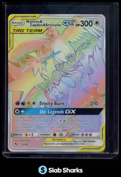 2019 POKEMON HIDDEN FATES #69/68 MOLTRES & ZAPDOS ARTICUNO GX TAG TEAM RAINBOW - Image 1