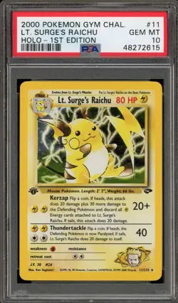 Pokemon Lt. Surge's Raichu Gym Challenge 1st Edition Holo Rare #11 PSA 10 - Image 1