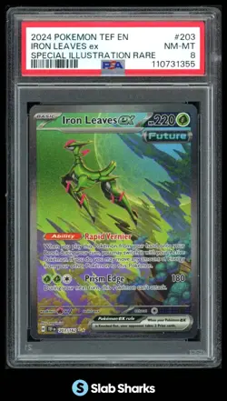 2024 POKEMON TEF EN #203/162 IRON LEAVES EX SPECIAL ILLUSTRATION RARE PSA 8 - Image 1
