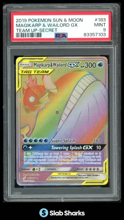 2019 POKEMON SM TEAM UP #183/181 MAGIKARP WAILORD GX TAG TEAM SECRET RARE PSA 9 - Image 1