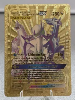 Pokemon Arceus Dialga Palkia GX Tag Team Gold Foil Fan Art Collector Card TCG - Image 1
