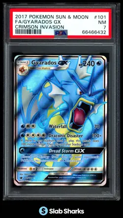 2017 POKEMON S&M CRIMSON INVASION #101/111 GYARADOS GX FA ULTRA RARE PSA 7 - Image 1