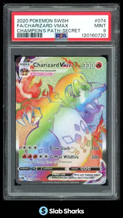 2020 POKEMON CHAMPION'S PATH #074/073 CHARIZARD VMAX FULL ART SECRET RARE PSA 9 - Image 1