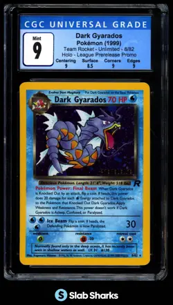 1999 POKEMON TEAM ROCKET #8/82 DARK GYARADOS HOLO LEAGUE PRERELEASE PROMO CGC 9 - Image 1