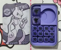 Pokemon PTCG Mew two purple Dice Damage Counters Coin Carrying Travel Case - Image 1