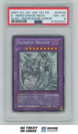 2007 Yu-Gi-Oh! 1st Edt Name Error E-Hero Chaos Neos Rainbow Dragon PSA 8 - Image 1