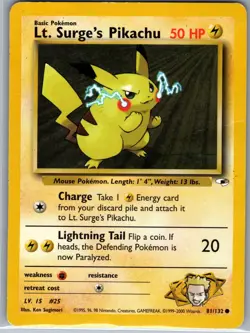 Lt. Surge's Pikachu 81/132 Non Holo Gym Heroes - Pokemon Card - LP - Image 1