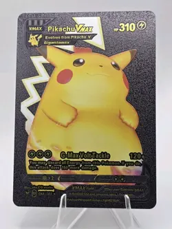 Pokemon Pikachu VMAX 310hp Black Vinyl Gold Foil Fan Art Collector Card TCG - Image 1
