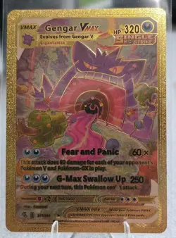 Pokemon Gengar VMAX 320hp Gold Foil Fan Art Collector Card TCG - Image 1