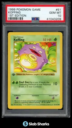 1999 POKEMON BASE SET 1ST EDITION #51/102 KOFFING PSA 10 - Image 1