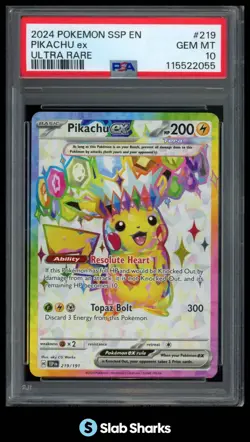2024 POKEMON SV SURGING SPARKS - SSP EN #219/191 PIKACHU EX ULTRA RARE PSA 10 - Image 1
