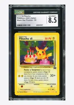 Pokemon CGC 8.5 Birthday Pikachu Holo 2001 #24 Black Star Promo Italian - Image 1
