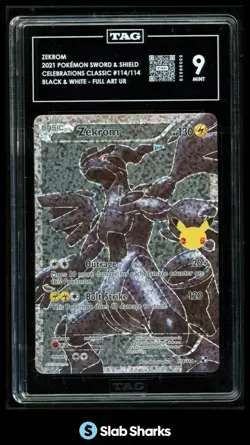 2021 POKEMON CELEBRATIONS #114/114 ZEKROM BLACK WHITE FULL ART CLASSIC TAG 9 - Image 1