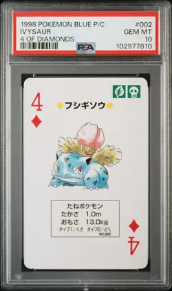 1998 POKEMON BLUE VERSION PLAYING CARDS 4 OF DIAMONDS #002 IVYSAUR PSA 10 - Image 1