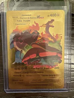 POKEMON Gold Foil Charizard Blastoise Venusaur Vmax Tag Team Card HP 400 143/203 - Image 1