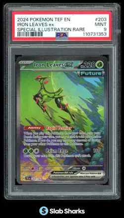 2024 POKEMON TEF EN #203/162 IRON LEAVES EX SPECIAL ILLUSTRATION RARE PSA 9 - Image 1