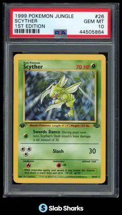 1999 POKEMON JUNGLE 1ST EDITION #26/64 SCYTHER PSA 10 - Image 1