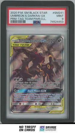 2020 Pokemon Black Star Tag Team Umbreon & Darkrai GX PSA 9 #SM241 - Image 1