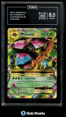 2016 POKEMON XY EVOLUTIONS #2/108 MEGA VENUSAUR EX ULTRA RARE HOLO TAG 8.5 - Image 1