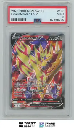 2020 Pokemon Sword & Shield Full Art Zamazenta V PSA 9 #196/202 - Image 1