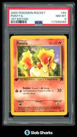 2000 POKEMON TEAM ROCKET 1ST EDITION #64/82 PONYTA PSA 8 - Image 1