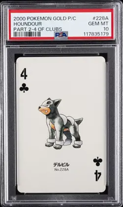 2000 POKEMON GOLD VERSION PART 2 PLAYING CARDS 4 OF CLUBS #228A HOUNDOUR PSA 10 - Image 1
